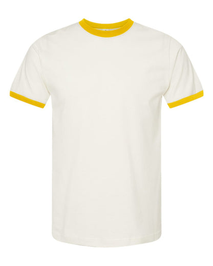 Tultex Fine Jersey Ringer T-Shirt 246 #color_Vintage White/ Mellow Yellow