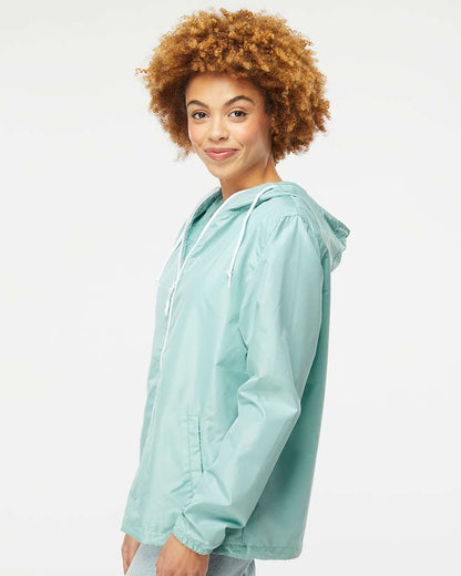 Independent Trading Co. Lightweight Windbreaker Full-Zip Jacket EXP54LWZ #colormdl_Aqua/ White Zipper