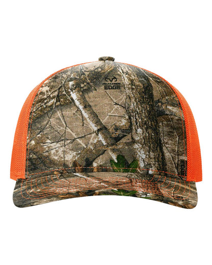 Richardson Five-Panel Printed Trucker Cap 112PFP #color_Realtree Edge/ Neon Orange