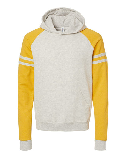 JERZEES Unisex Nublend® Varsity Colorblocked Raglan Hooded Sweatshirt 97CR #color_Oatmeal Heather/ Mustard Heather