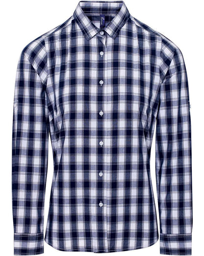 Artisan Collection by Reprime Women's Mulligan Check Cotton Dress Shirt RP350 #color_White/ Navy