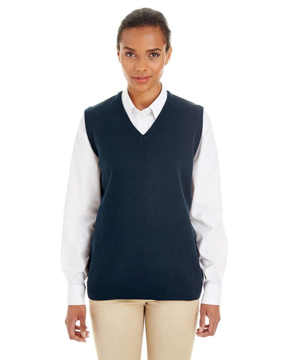 Harriton Women's Pilbloc™ V-Neck Sweater Vest M415W #colormdl_Dark Navy