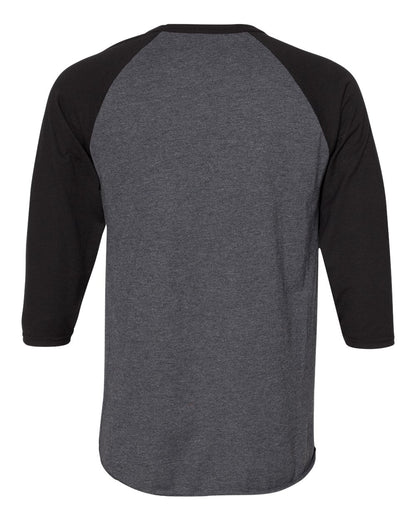 JERZEES Premium Blend Ringspun Three-Quarter Sleeve Raglan Baseball T-Shirt 560RR #color_Black Ink Heather/ Black Ink