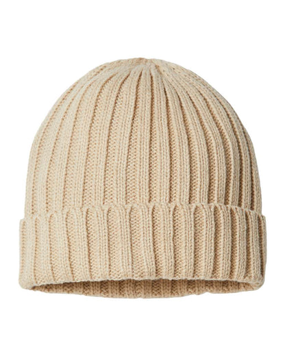 Atlantis Headwear Sustainable Cable Knit Cuffed Beanie SHORE #color_Light Beige