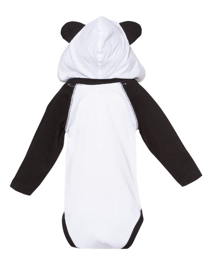 Rabbit Skins Infant Fine Jersey Character Hooded Long Sleeve Bodysuit with Ears 4418 #color_White/ Black