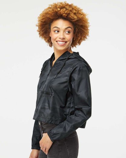 Independent Trading Co. Women's Lightweight Quarter-Zip Pullover Crop Windbreaker EXP64CRP #colormdl_Black Camo