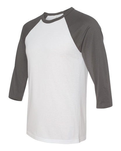 BELLA + CANVAS Three-Quarter Sleeve Baseball Tee 3200 #color_White/ Asphalt