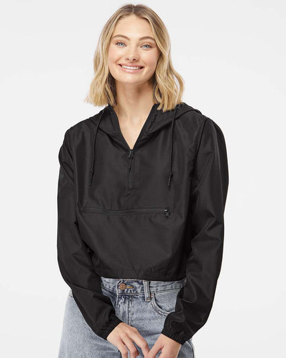 Independent Trading Co. Women's Lightweight Quarter-Zip Pullover Crop Windbreaker EXP64CRP #colormdl_Black