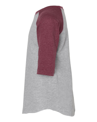 Rabbit Skins Toddler Baseball Fine Jersey Three-Quarter Sleeve Tee 3330 #color_Vintage Heather/ Vintage Burgundy