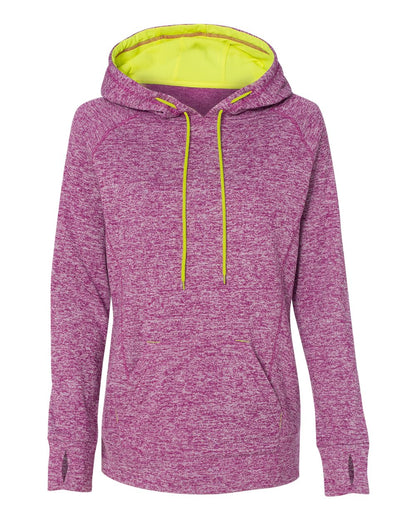 J. America Women’s Cosmic Fleece Hooded Sweatshirt 8616 #color_Magenta/ Neon Yellow