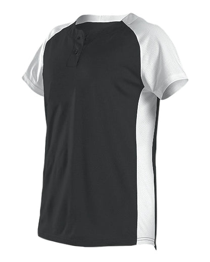 Alleson Athletic Women's Two Button Fastpitch Jersey 522PDW #color_Black/ White