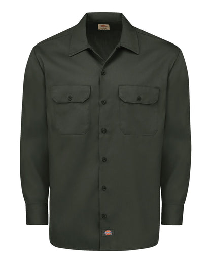 Dickies Men's Tall Long Sleeve Work Shirt 5574T #color_Olive Green