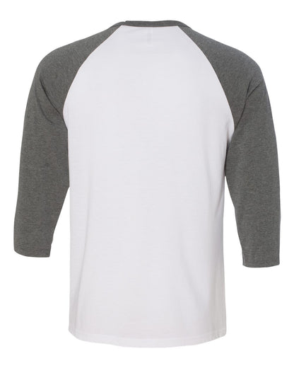 BELLA + CANVAS Unisex Three-Quarter Sleeve Baseball Tee 3200 #color_White/ Deep Heather