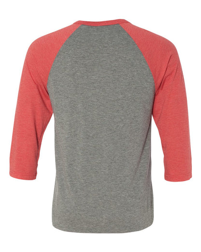 BELLA + CANVAS Three-Quarter Sleeve Baseball Tee 3200 #color_Grey/ Red Triblend