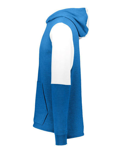 Holloway Youth All-American Team Fleece Colorblocked Hooded Sweatshirt 222681 #color_Royal Heather/ White