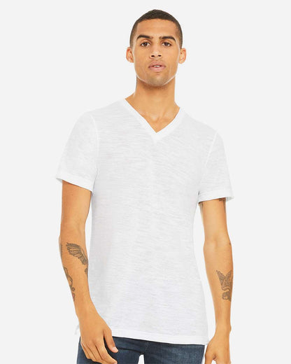 BELLA + CANVAS Unisex Textured Jersey V-Neck Tee 3655 #colormdl_White Slub