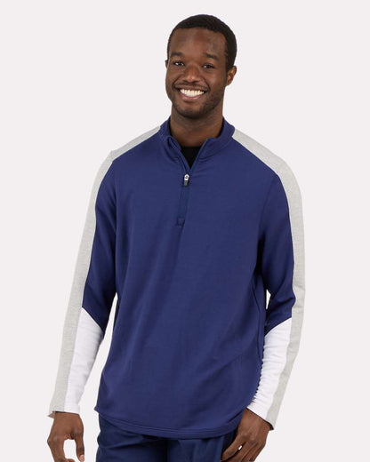 Boxercraft Perfect Quarter-Zip Pullover BM5203 #colormdl_Navy/ Oxford Heather/ White