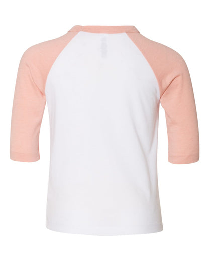 BELLA + CANVAS Toddler Three-Quarter Sleeve Baseball Tee 3200T #color_White/ Heather Peach