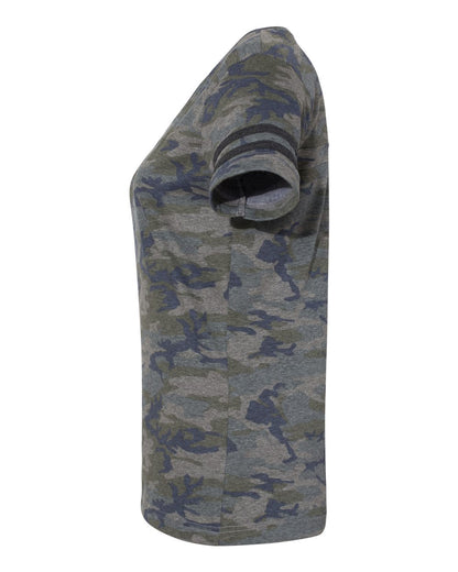 LAT Women's Football V-Neck Fine Jersey Tee 3537 #color_Vintage Camo/ Vintage Smoke