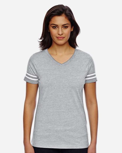 LAT Women's Football V-Neck Fine Jersey Tee 3537 #colormdl_Vintage Heather/ White