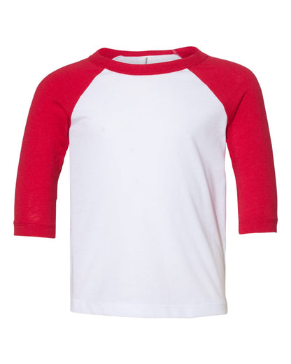 BELLA + CANVAS Toddler Three-Quarter Sleeve Baseball Tee 3200T #color_White/ Red