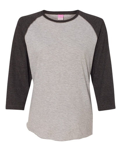 LAT Women's Baseball Fine Jersey Three-Quarter Sleeve Tee 3530 #color_Vintage Heather/ Vintage Smoke