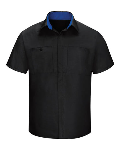 Red Kap Men's Tall Performance Plus Short Sleeve Shirt with Oilblok Technology SY42T #color_Black/ Royal Blue