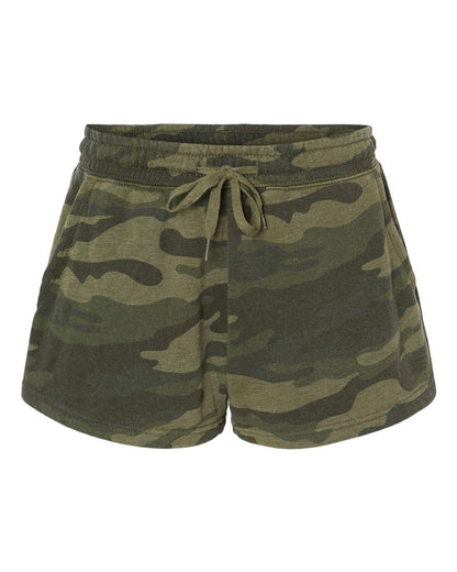 Independent Trading Co. Women’s Lightweight California Wave Wash Fleece Shorts PRM20SRT #color_Forest Camo Heather