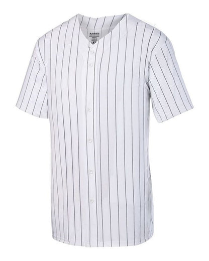 Augusta Sportswear Pinstripe Full Button Baseball Jersey 1685 #color_White/ Black