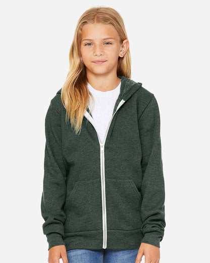 BELLA + CANVAS Youth Sponge Fleece Full-Zip Hoodie Sweatshirt 3739Y #colormdl_Heather Forest