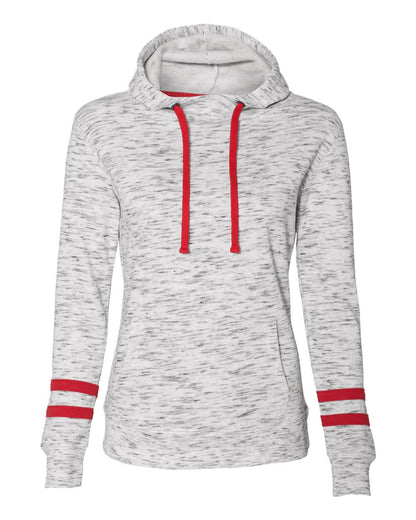 J. America Women’s Mélange Fleece Striped-Sleeve Hooded Sweatshirt 8674 #color_White/ Red