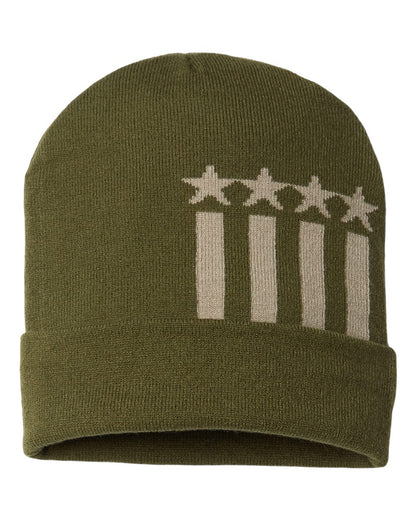 CAP AMERICA USA-Made Patriotic Cuffed Beanie RK12 #color_Olive/ Khaki Stars