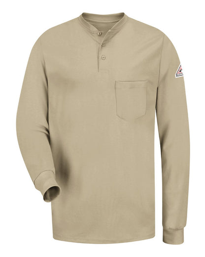 Bulwark Long Sleeve Tagless Henley Shirt SEL2 #color_Khaki