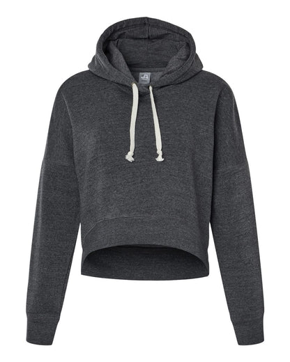 J. America Women's Crop Hooded Sweatshirt 8853 #color_Black Triblend