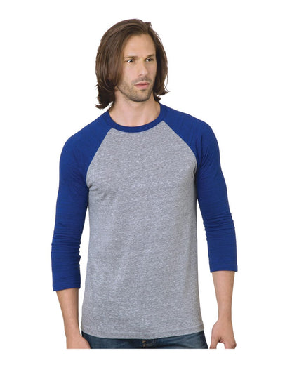 Bayside Triblend Three-Quarter Sleeve Raglan T-Shirt 9525 #color_Athletic Grey/ Royal