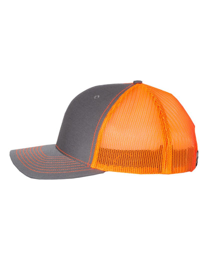 Richardson Snapback Trucker Cap 112 #color_Charcoal/ Neon Orange