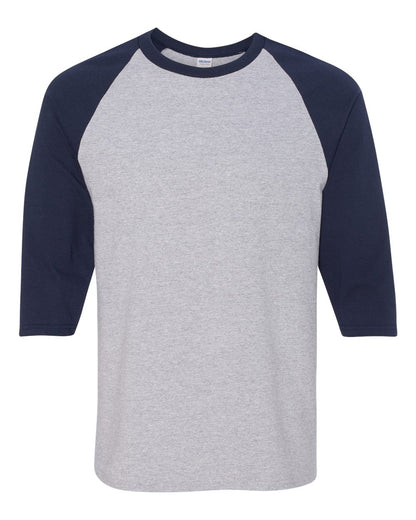 Gildan Unisex Heavy Cotton™ Raglan Three-Quarter Sleeve T-Shirt 5700 #color_Sport Grey/ Navy