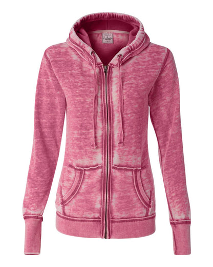 J. America Women's Zen Fleece Full-Zip Hooded Sweatshirt 8913 #color_Wildberry