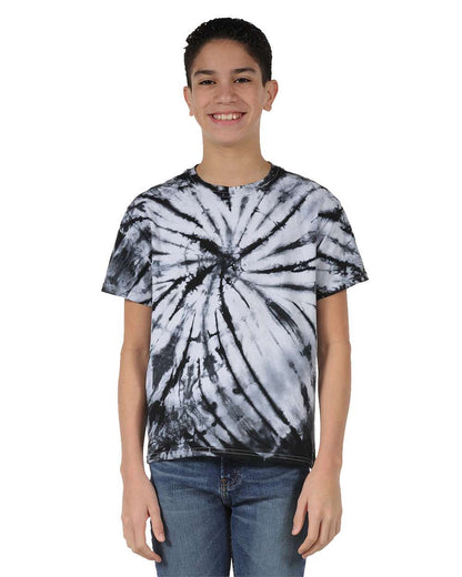 Dyenomite Youth Contrast Cyclone Tie-Dyed T-Shirt 20BCC #color_Black