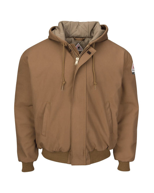 Bulwark Insulated Brown Duck Hooded Jacket with Knit Trim JLH6