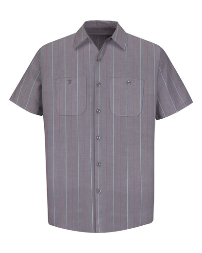 Red Kap Men's Tall Industrial Short Sleeve Work Shirt SP24T #color_Charcoal/ Red/ White Stripe
