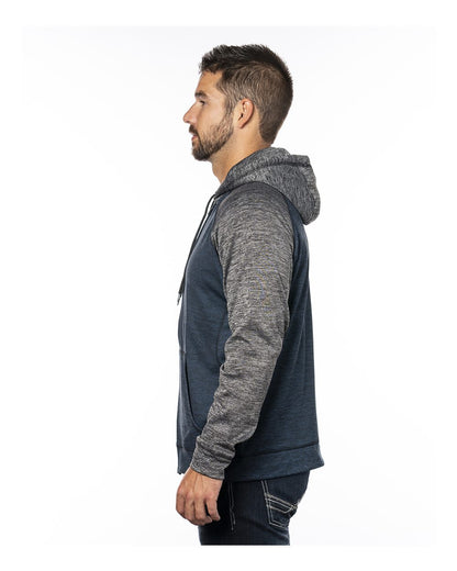 Burnside Performance Raglan Full-Zip Sweatshirt 8660 #color_Heather Navy/ Heather Charcoal