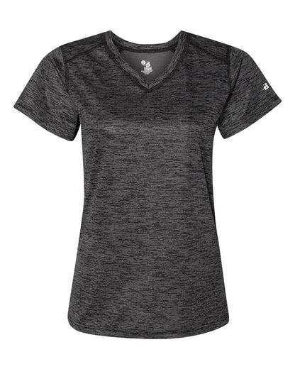 Badger Women's Tonal Blend V-Neck T-Shirt 4175 #color_Black Tonal Blend