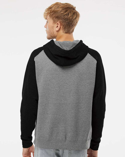 Independent Trading Co. Raglan Hooded Sweatshirt IND40RP #colormdl_Gunmetal Heather/ Black