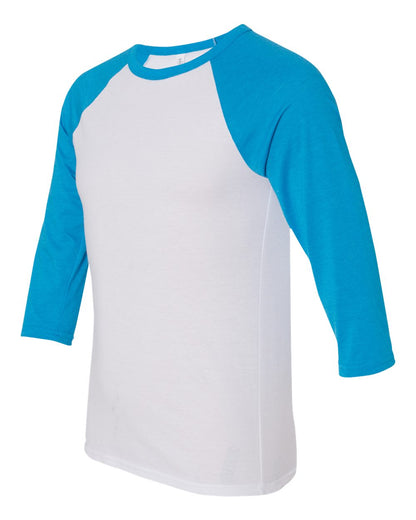 BELLA + CANVAS Three-Quarter Sleeve Baseball Tee 3200 #color_White/ Neon Blue