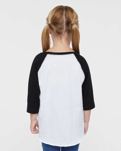 Rabbit Skins Toddler Baseball Fine Jersey Three-Quarter Sleeve Tee 3330 #colormdl_White Solid/ Black