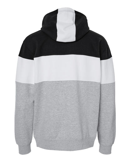 J. America Men's Varsity Fleece Colorblocked Hooded Sweatshirt 8644 #color_Black/ Oxford