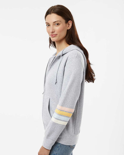 MV Sport Women's Striped Sleeves Full-Zip Hooded Sweatshirt W22732 #colormdl_Heather Grey