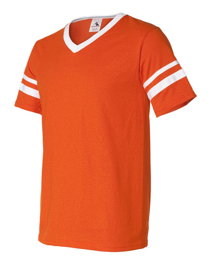 Augusta Sportswear V-Neck Jersey with Striped Sleeves 360 #color_Orange/ White