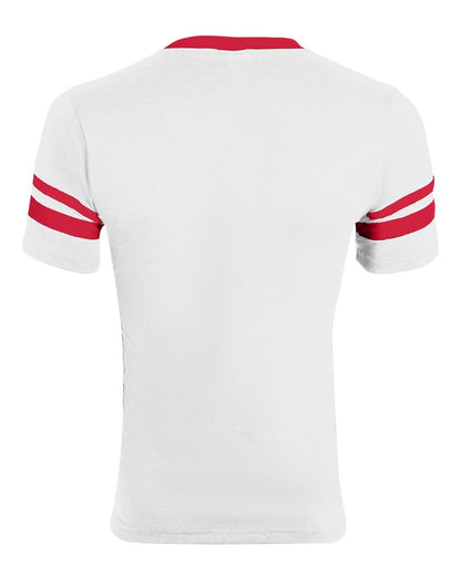 Augusta Sportswear V-Neck Jersey with Striped Sleeves 360 #color_White/ Red